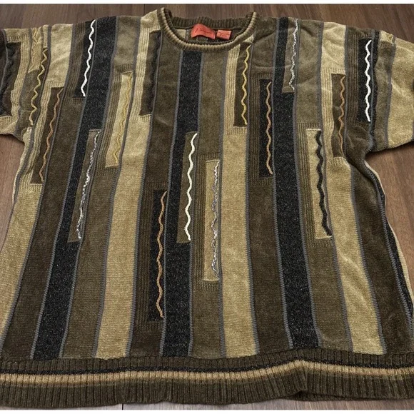 Vintage 90's Men's J. Simon 3XL Coogie Style Earth tone Sweater - Picture 3 of 7